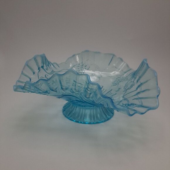 Fenton Blue Art Glass Ruffled Edge Footed Candy Dish Vintage - Picture 10 of 16